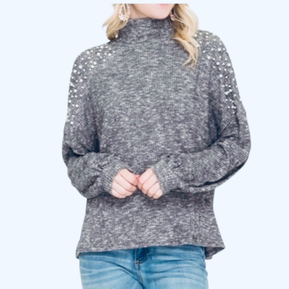 NWT! She & Sky Pearly Mock Neck Sweater in Blue Marl